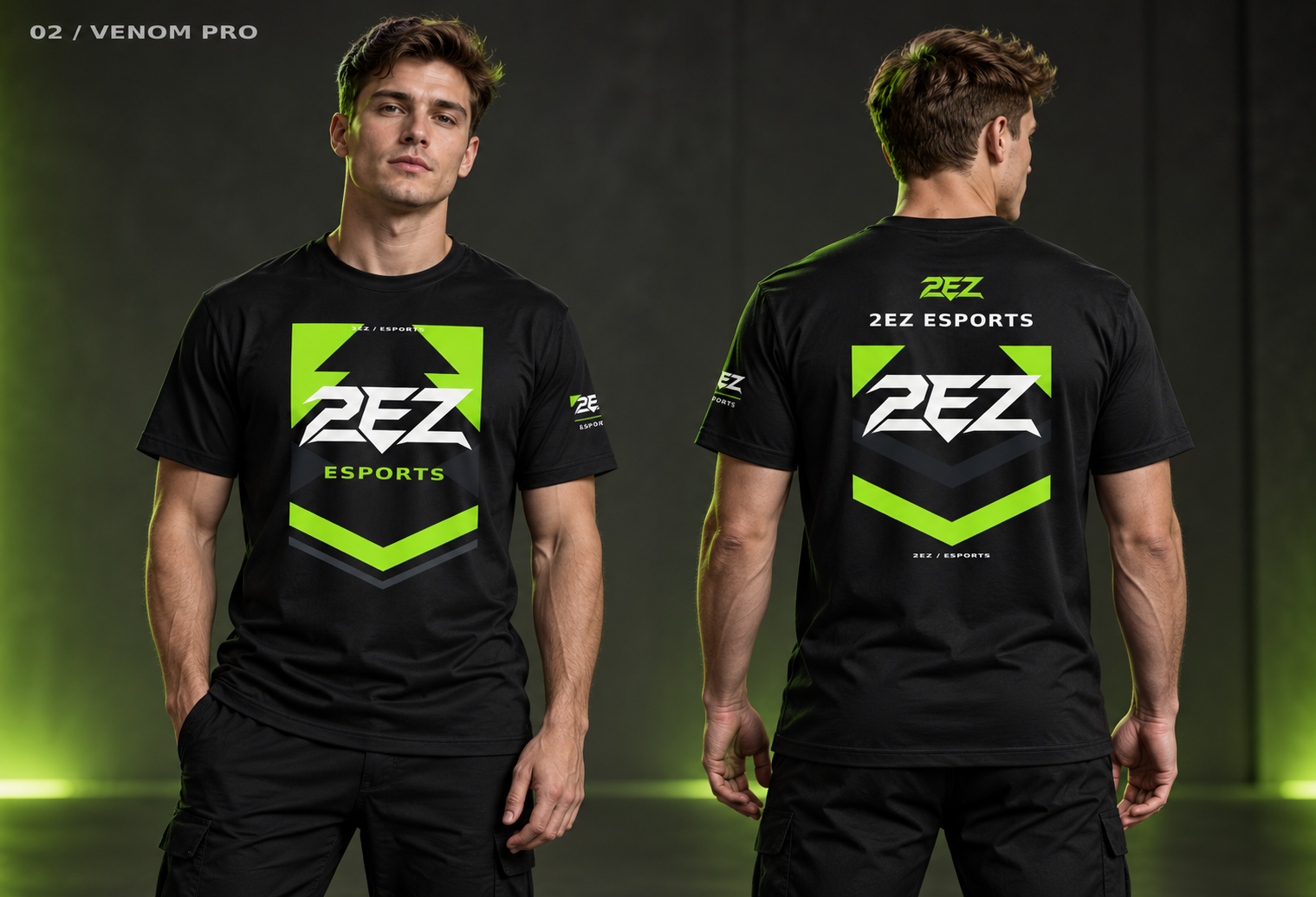 2EZ Venom Pro – Merch-Konzept in Vorder- und Rückansicht