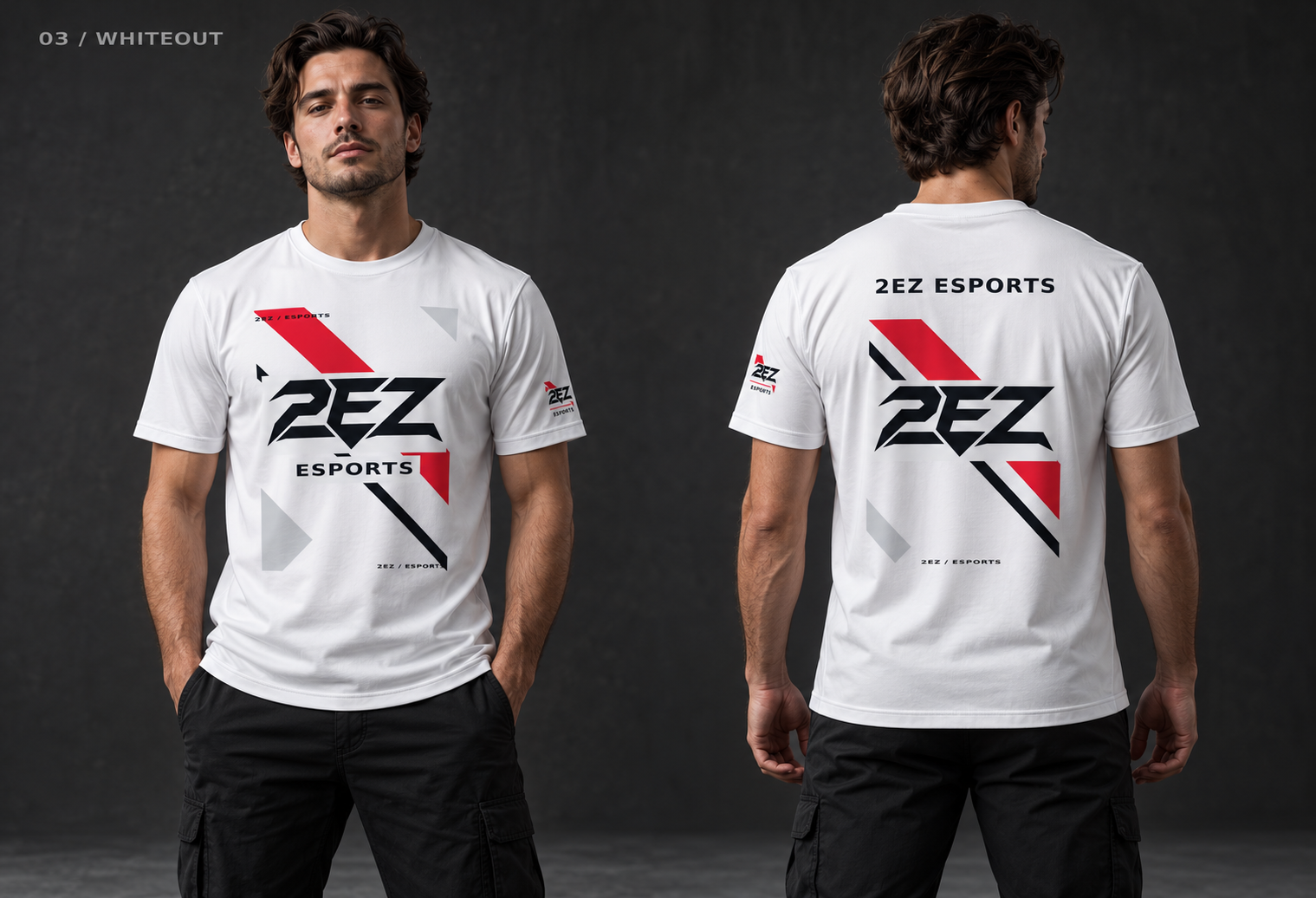 2EZ Whiteout – Merch-Konzept in Vorder- und Rückansicht