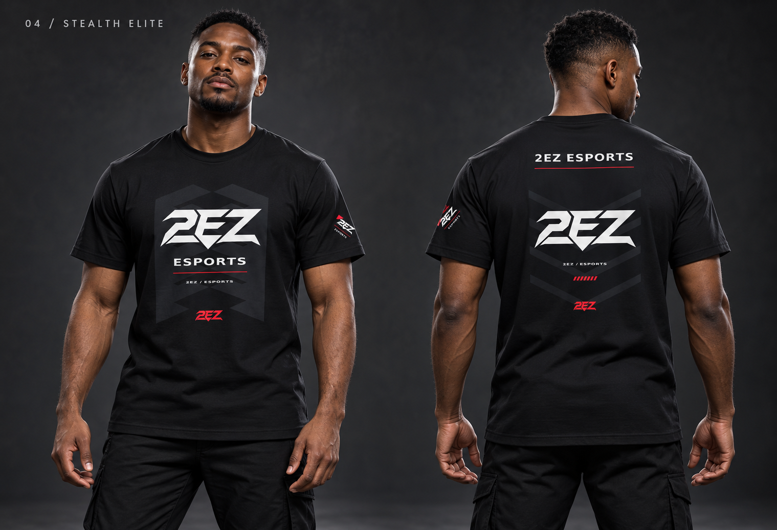 2EZ Stealth Elite – Merch-Konzept in Vorder- und Rückansicht